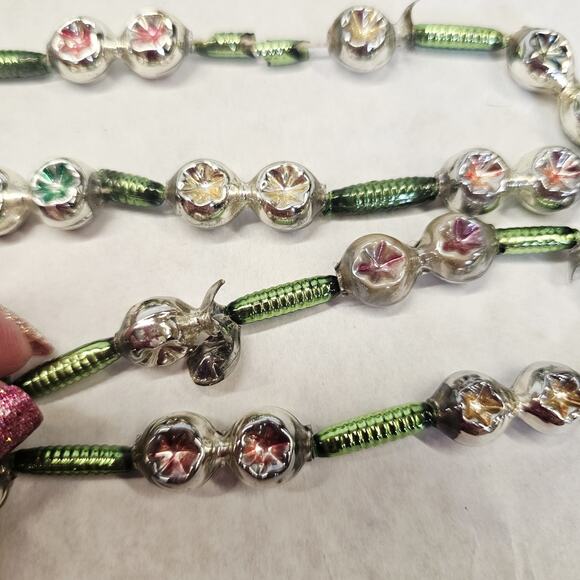 Vintge Christmas Tree Mercury Glass Bead Garland Double Indent Beads & Barrels - Picture 3 of 8